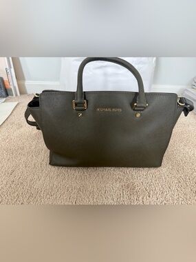 Michael Kors Olive Green Saffiano Satchel with Gold Hardware